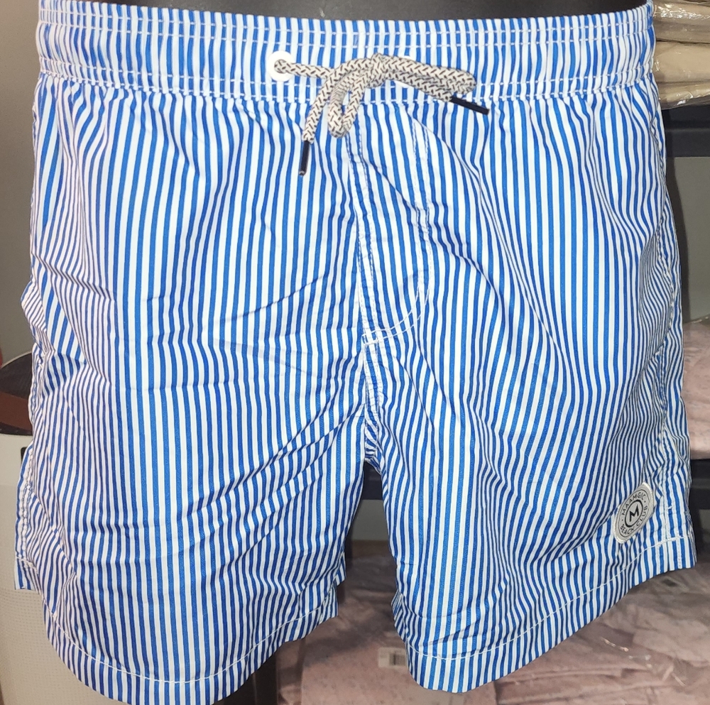 Classic Blue and White Striped Swim Trunks